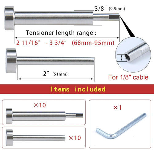 10 Pair Invisible Cable Railing Kit 1/8 Swage Tensioner and Terminal T316 Stainless Steel A246421