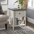 1 Drawer Wood Square Side Table, 19 Inch, Grey And White K26996
