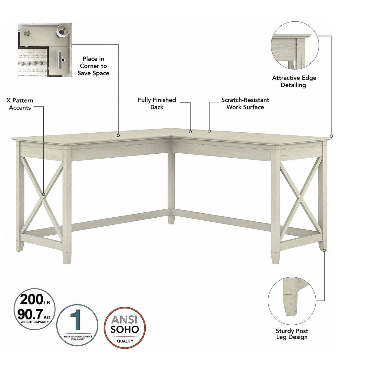 Linen White Oak L-Shaped Desk with 2-Drawer Mobile File Cabinet K762