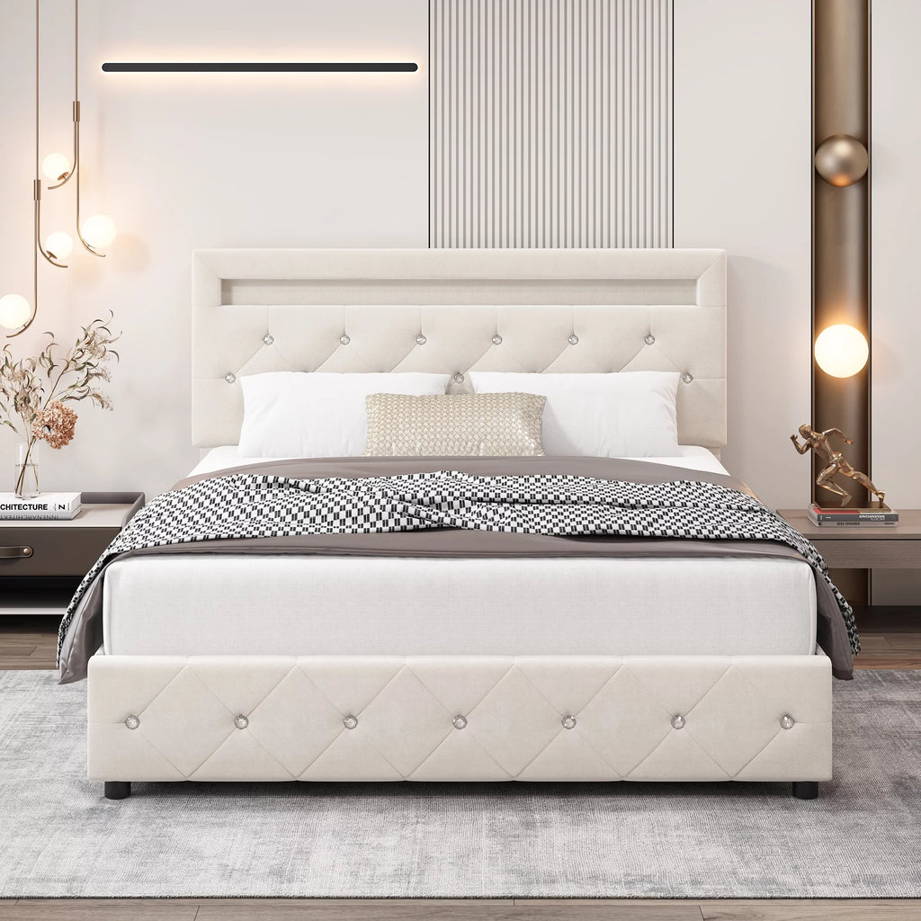 Full LED Bed Frame with 4 Storage Drawer F852