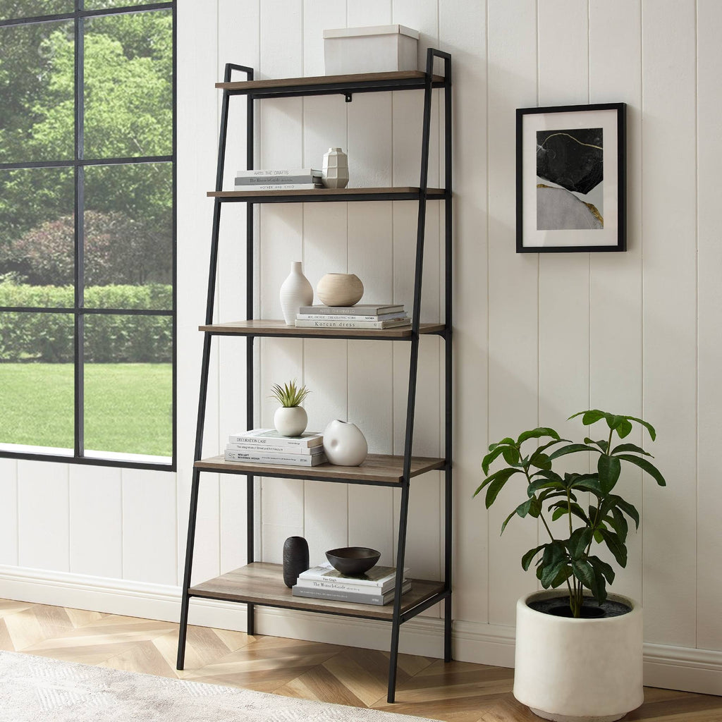 72-Inch Open Ladder Bookshelf Grey Wash X4206