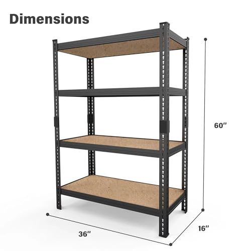 Black 4 Tier Heavy Duty Metal Storage Shelves U572598
