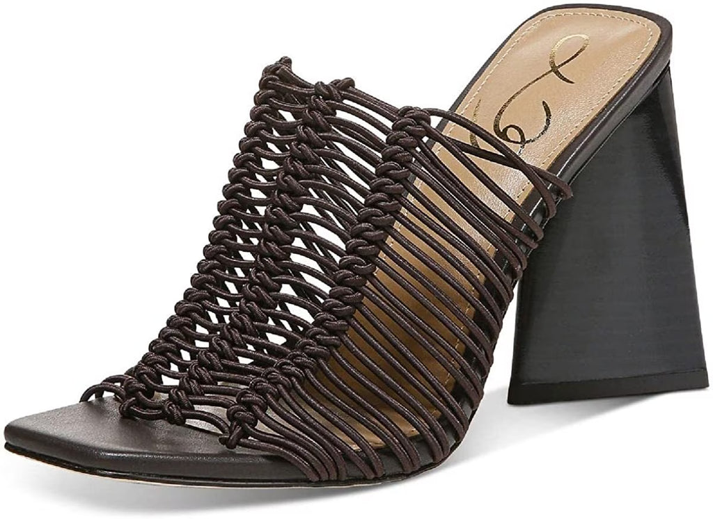 Caviar Brown Block Heel Slip On Squared Toe Mules A636