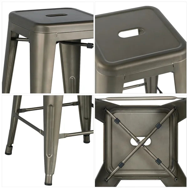 Set of 4 Gunmetal Gray Metal Bar Height Stools S180