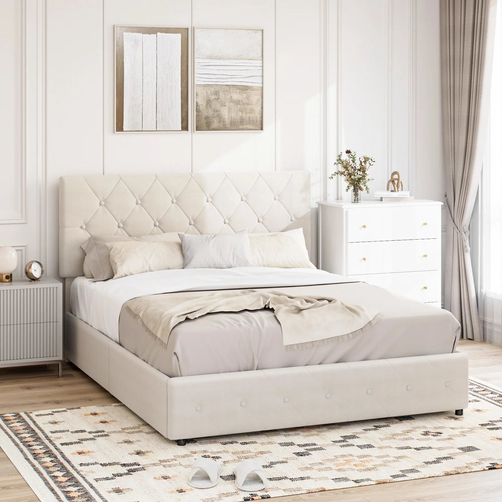Queen Size 4 Drawer Upholstered Platform Bed with Adjustable Headboard M717