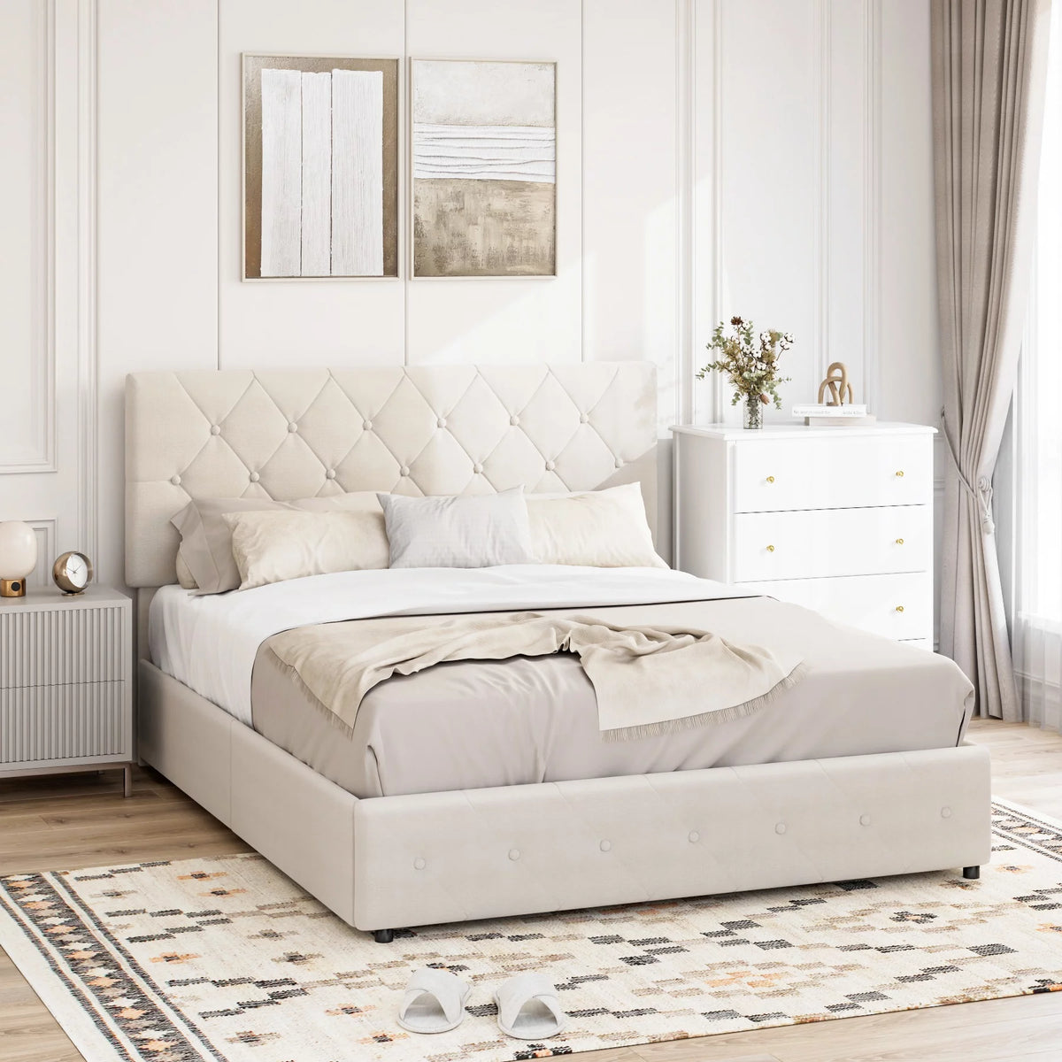 Queen Size 4 Drawer Upholstered Platform Bed with Adjustable Headboard M717