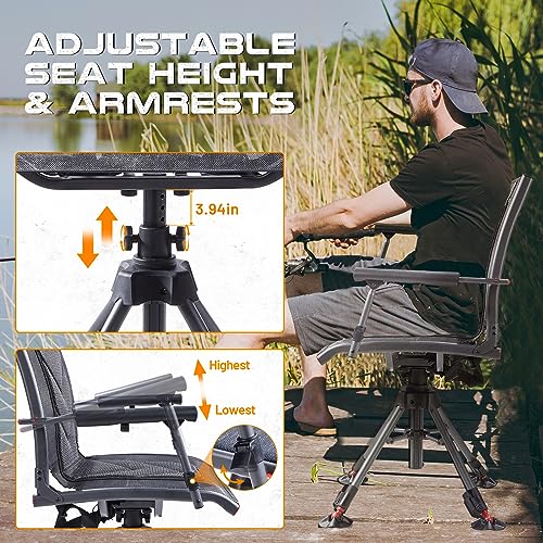 360 Degree Swivel Hunting Chair, 400 lbs Capacity, 4 Legs Height Adjustable, Padded Seat X35141