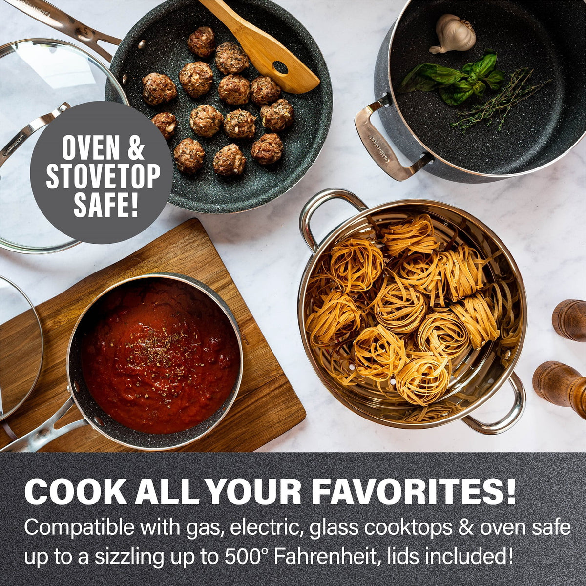 15 Piece Non-stick Black Pots and Pans Cookware Set Q12114