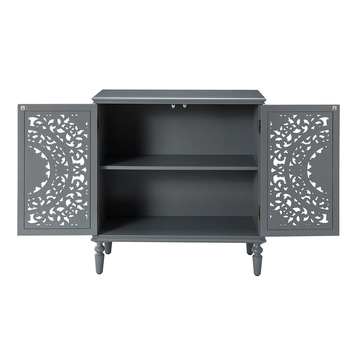 32" Tall 2-Door Accent Storage Cabinet with Floral Design, Gray I39518