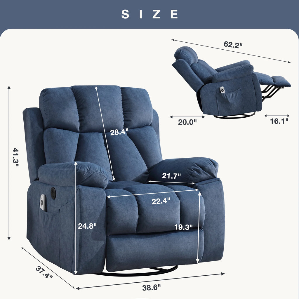 Blue Recliner Chair with Massage and Heat O3471