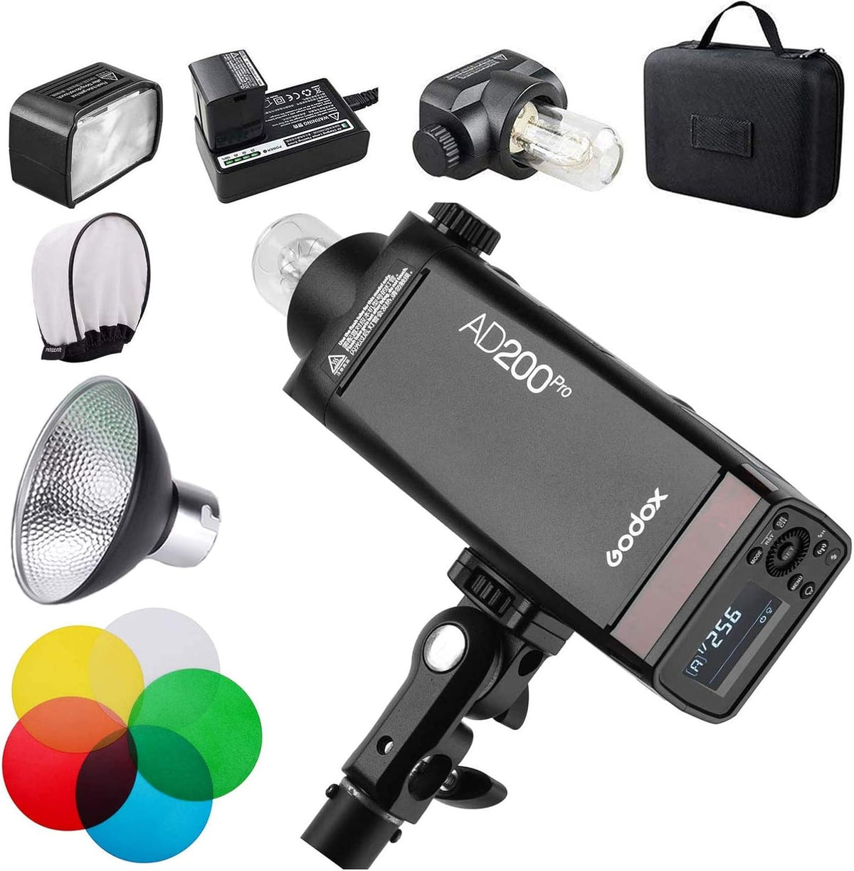 200Ws 2.4G Flash Strobe with Reflector and Color Filters Kit H1513