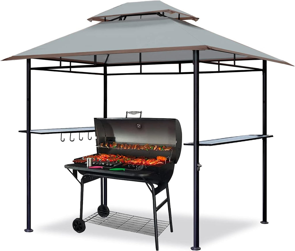 Gray 8'x 5' Double Tiered Outdoor BBQ Canopy with LED Light R361