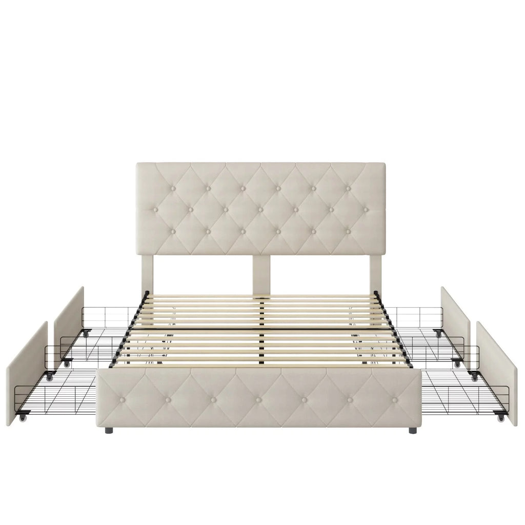 Queen Size 4 Drawer Upholstered Platform Bed with Adjustable Headboard M717