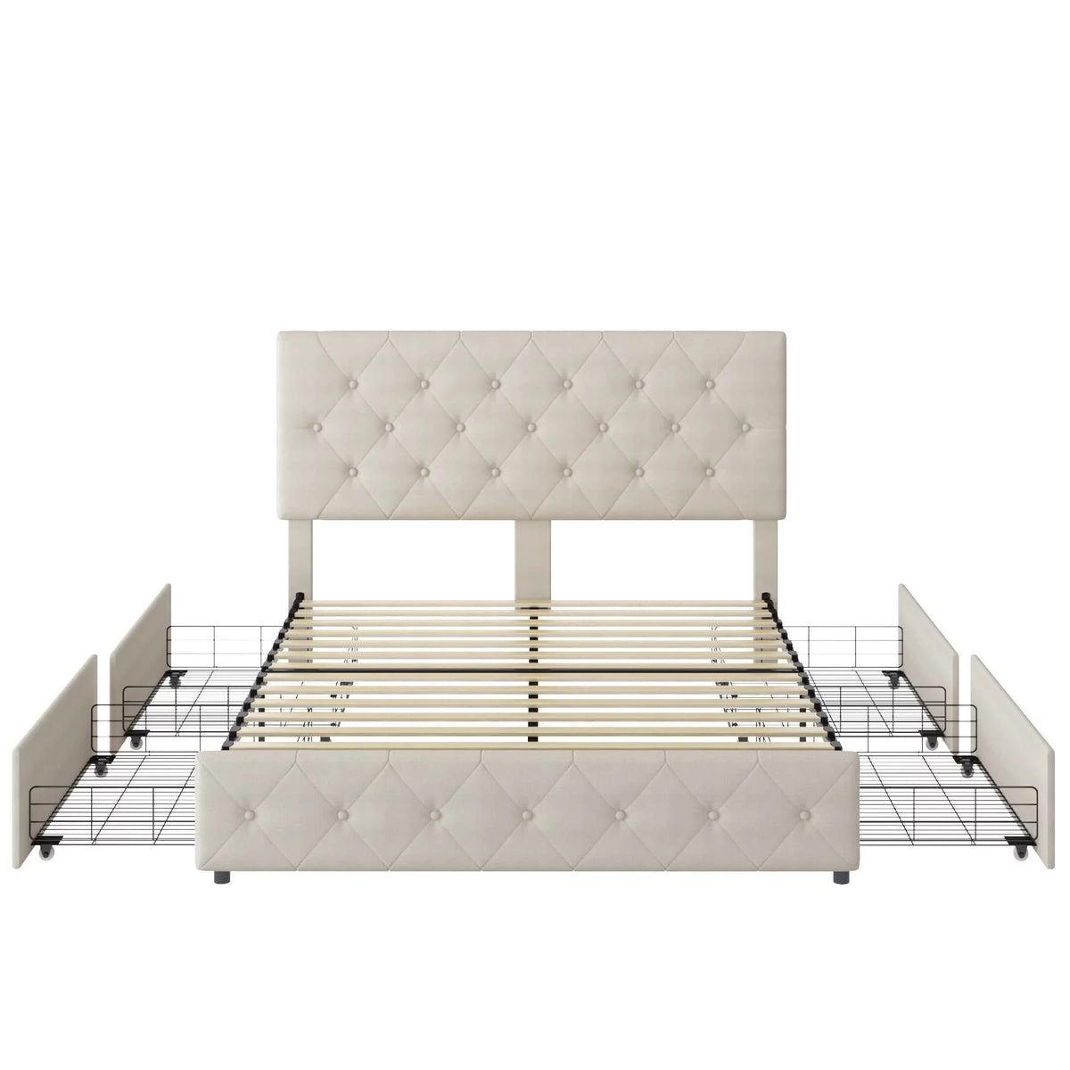 Queen Size 4 Drawer Upholstered Platform Bed with Adjustable Headboard M717
