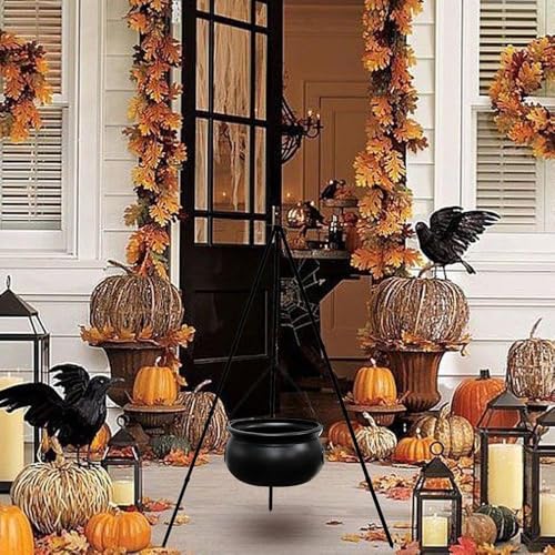 Black Plastic Cauldron with Lights 130cm O3555