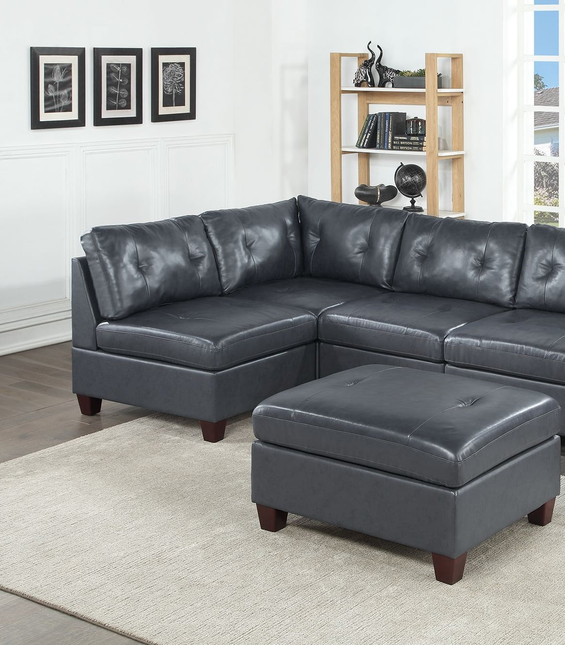 Genuine Leather Tufted Ottoman Q14770