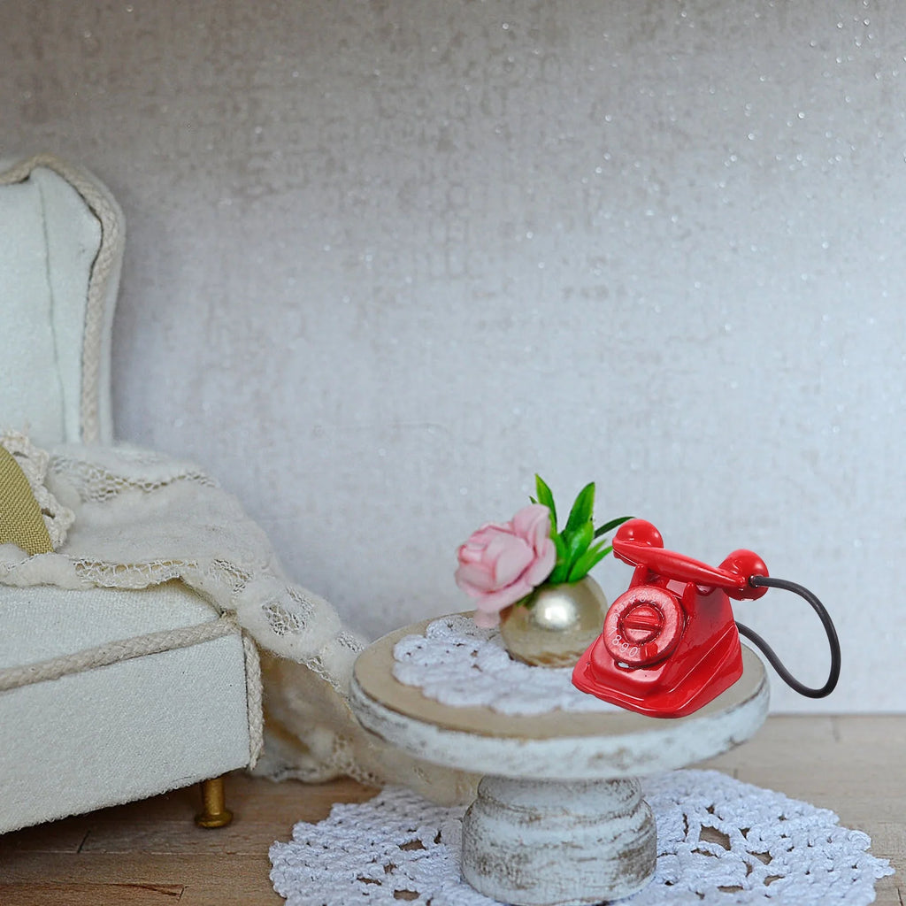 Red Metal Toy Telephone Doll House Decoration A914308