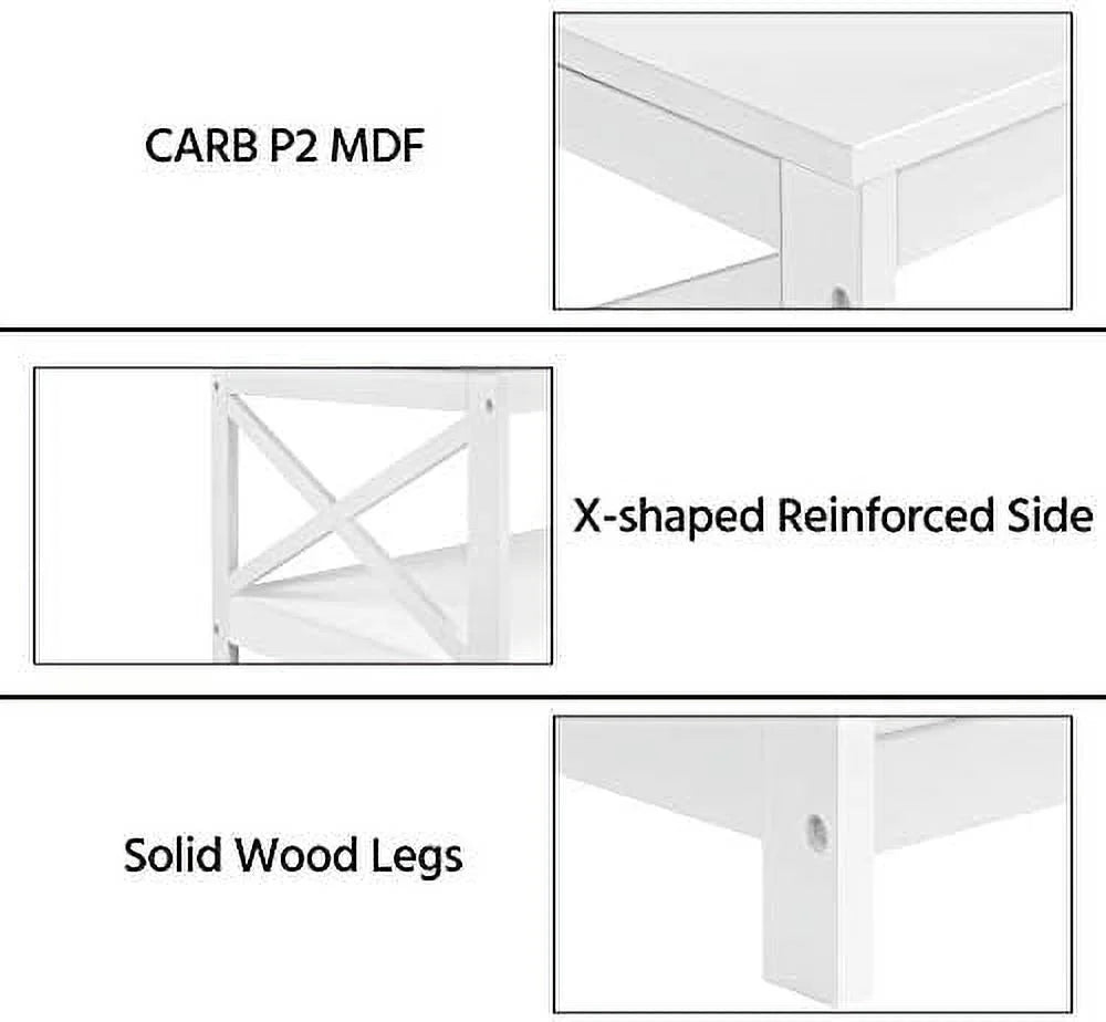 White 2-Tier Wood Coffee Table 39.5 x 21.5 x 18 Inches I8965