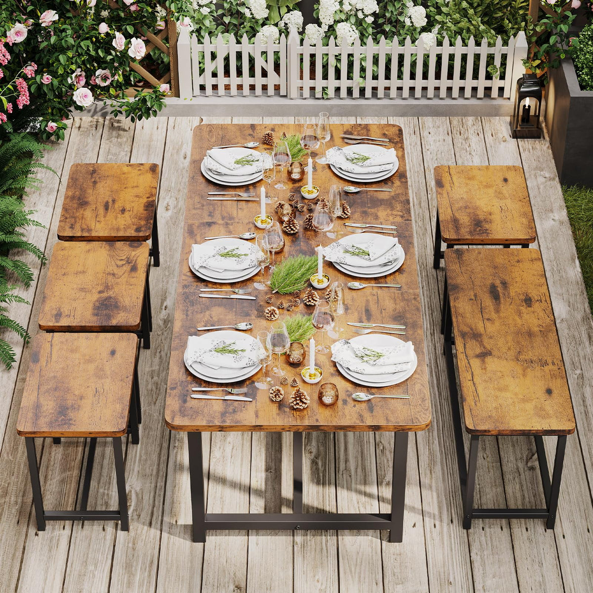 63" Extendable Dining Table Set with Stools Q56193