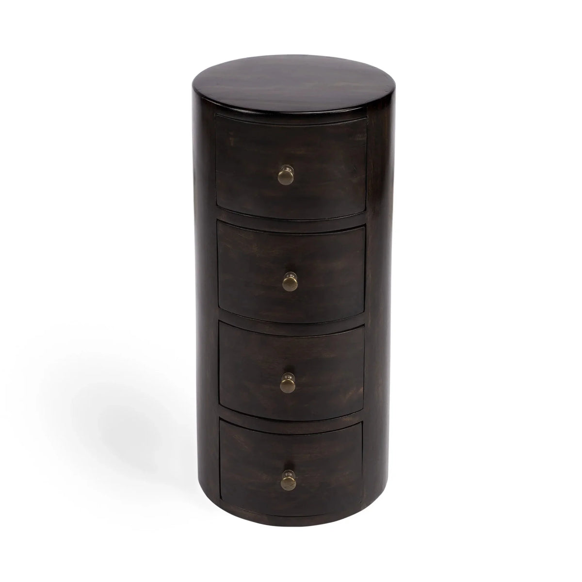24 in. Chocolate Wood Round End Table with Four Drawers R674557