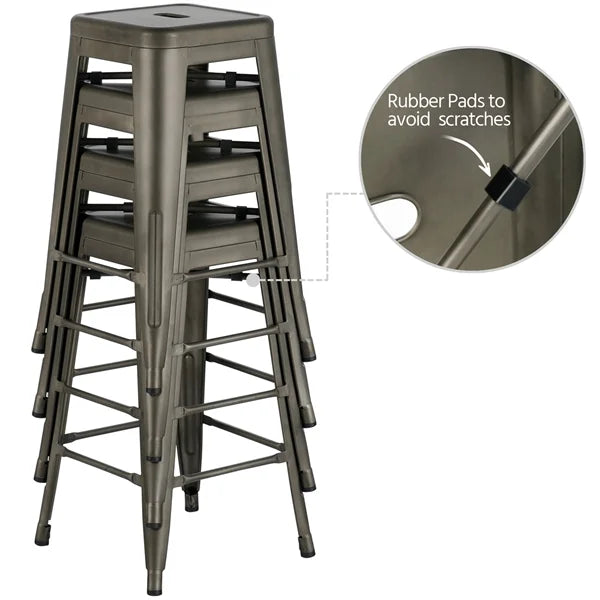 Set of 4 Gunmetal Gray Metal Bar Height Stools S180