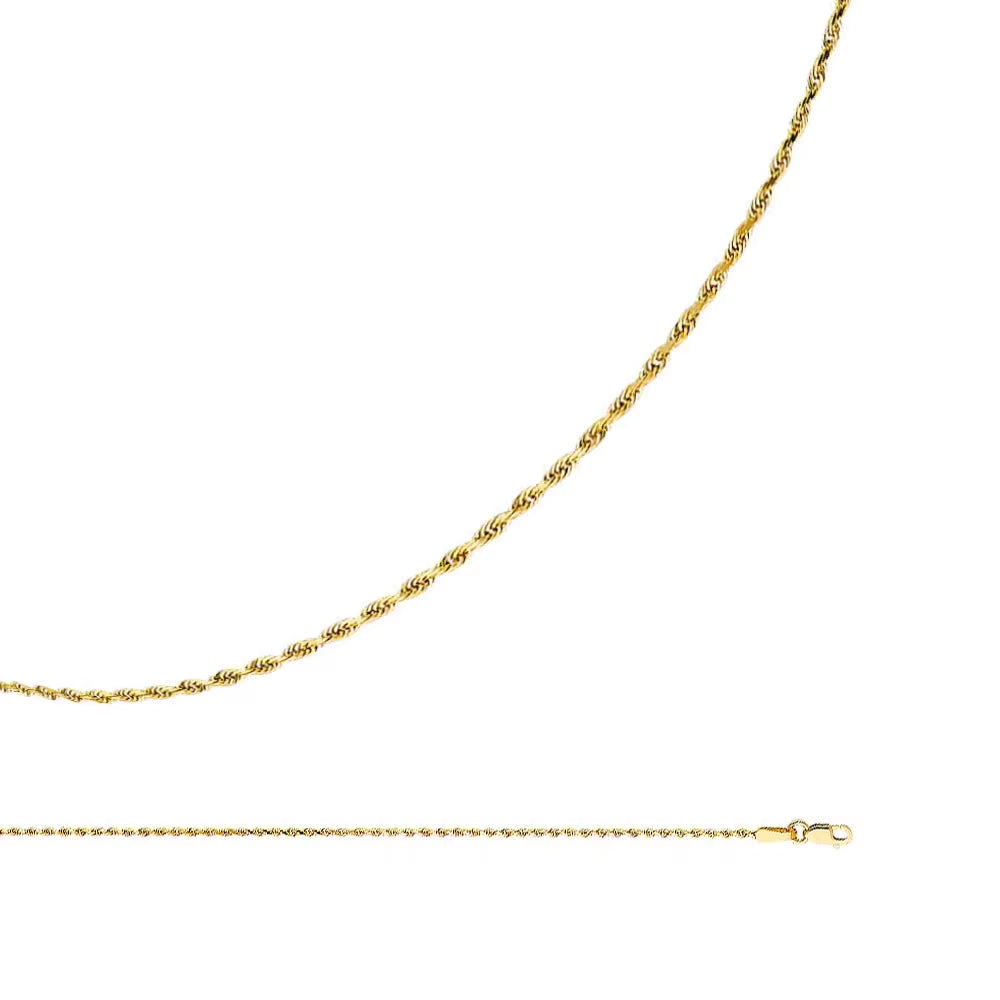 Solid 14k Yellow Gold Rope Chain Necklace 1 mm 16 inch A7798