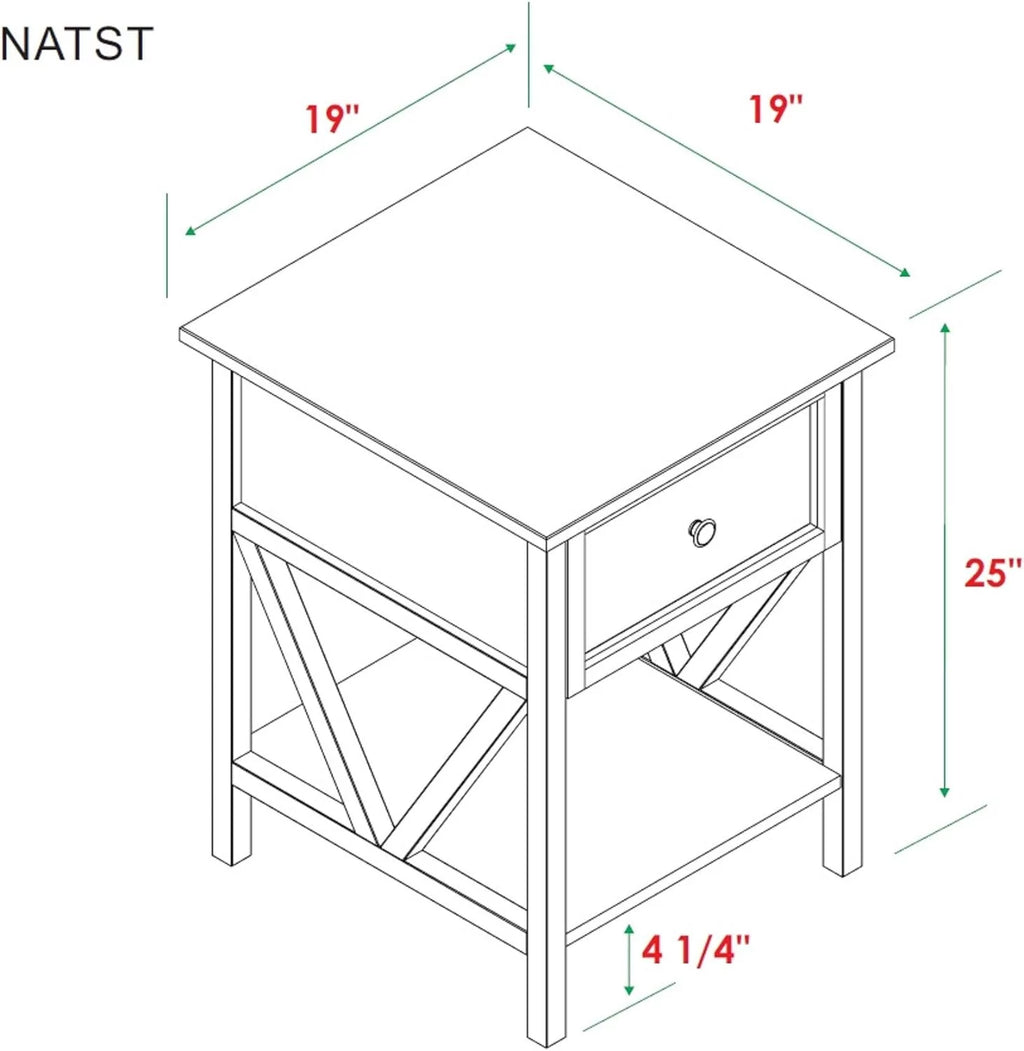 1 Drawer Wood Square Side Table, 19 Inch, Grey And White K26996