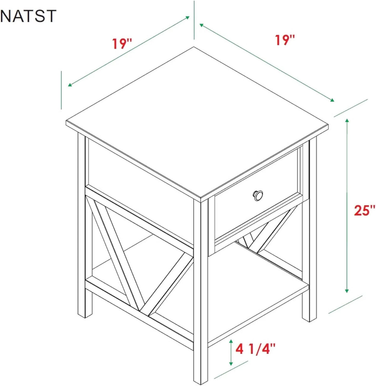 1 Drawer Wood Square Side Table, 19 Inch, Grey And White K26996