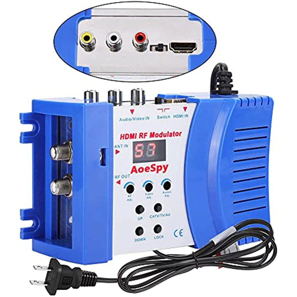 HDMI Modulator RF Converter RCA Coaxial Composite VHF UHF SDR Demodulator Adapter with Antenna in/Out and Channel Switch Z487471