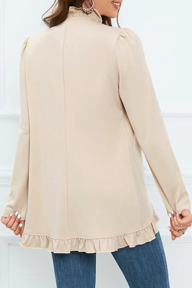 Solid Buckle Flounce Lotus Leaf Collar Outerwear L56691