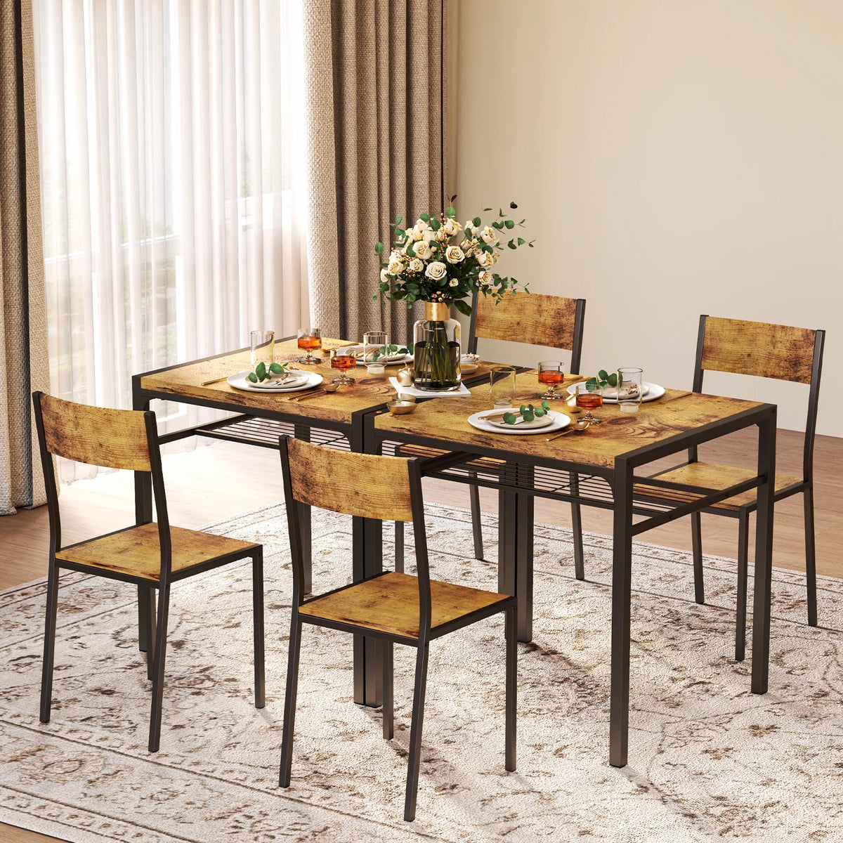 Modern Dining Room Table Set for 2 with Storage Shelf V84152