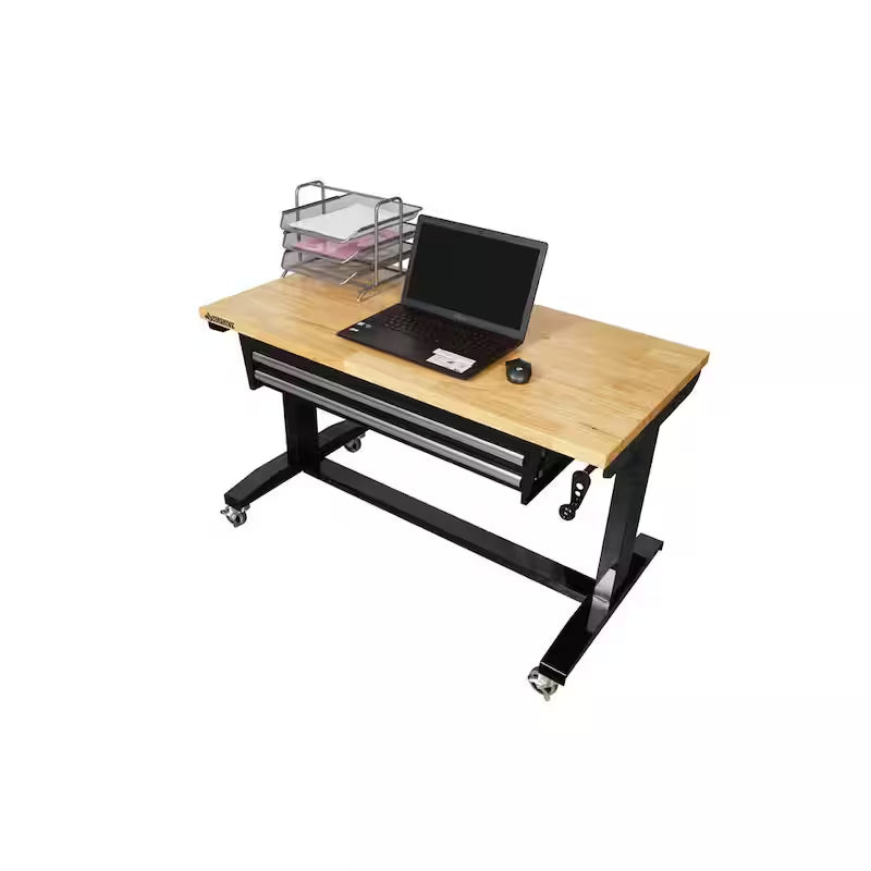 Black Adjustable Height Worktable with 2-Drawers D747787