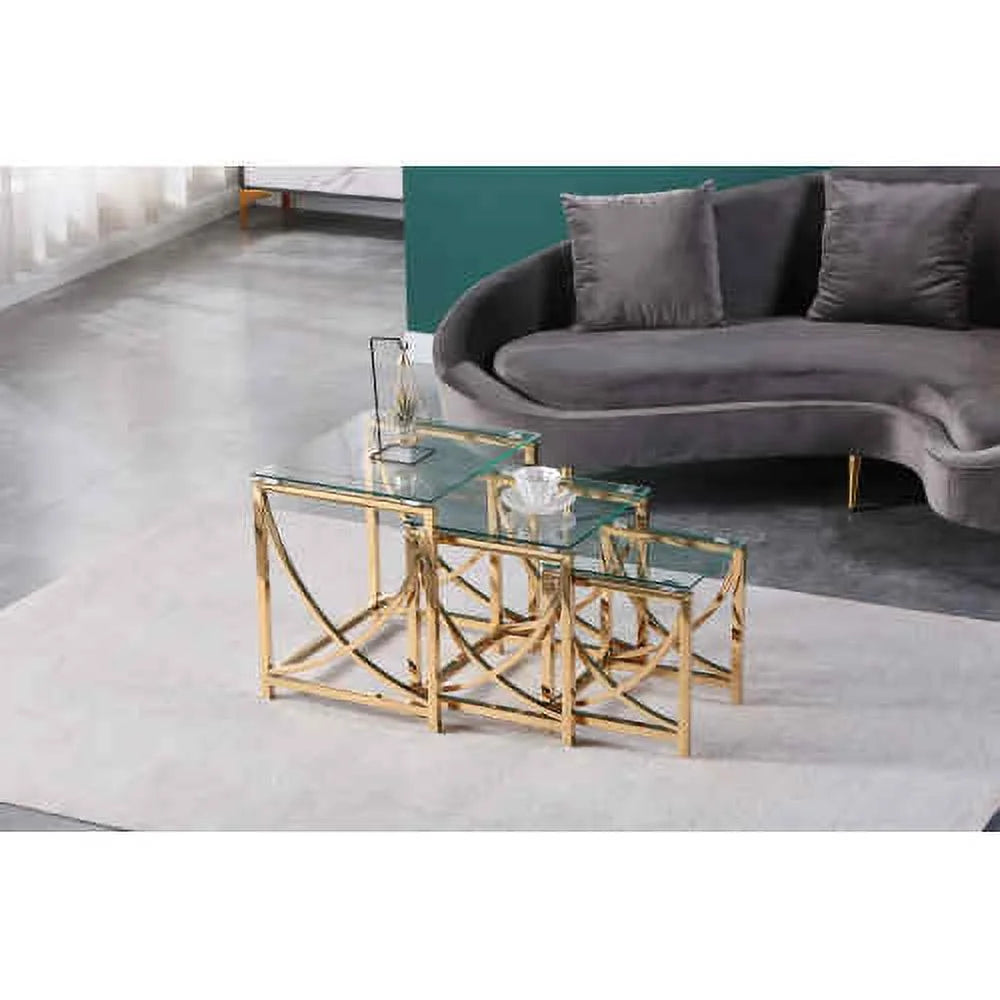 3 Pieces Gold Square Nesting Glass End Tables H823828