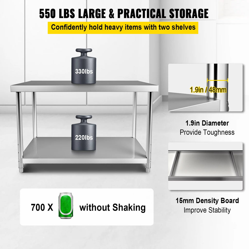 Stainless Steel Prep Table 48 x 18 x 34 Inch U186