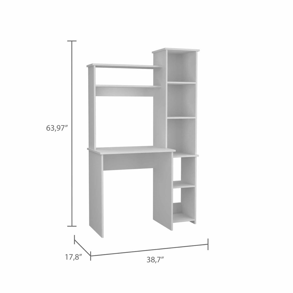 6-Shelf White Writing Desk with Bookcase I1265