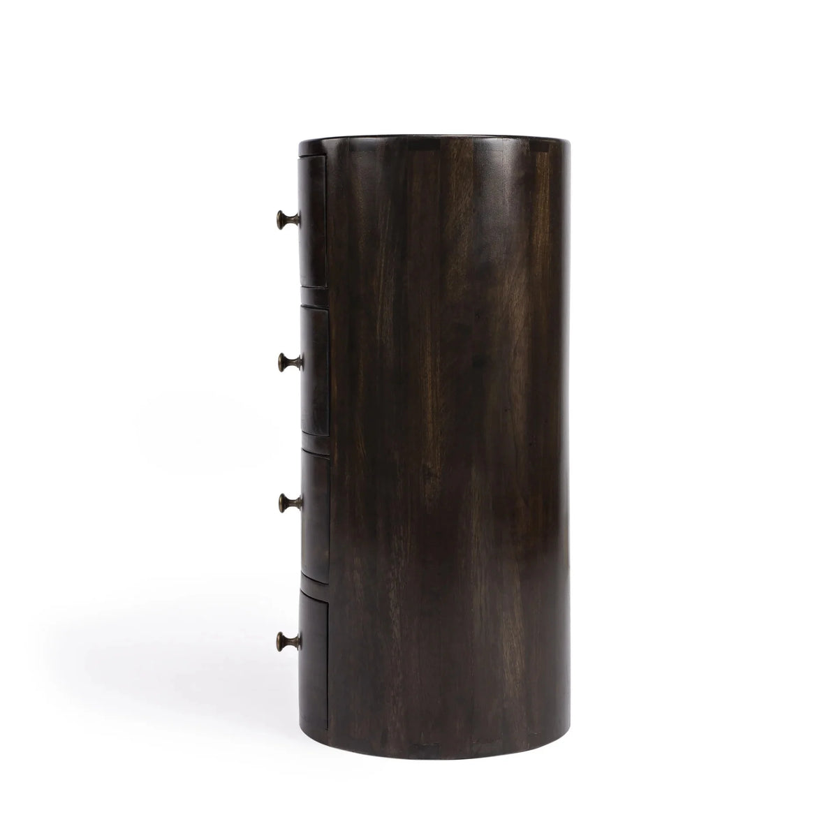24 in. Chocolate Wood Round End Table with Four Drawers R674557
