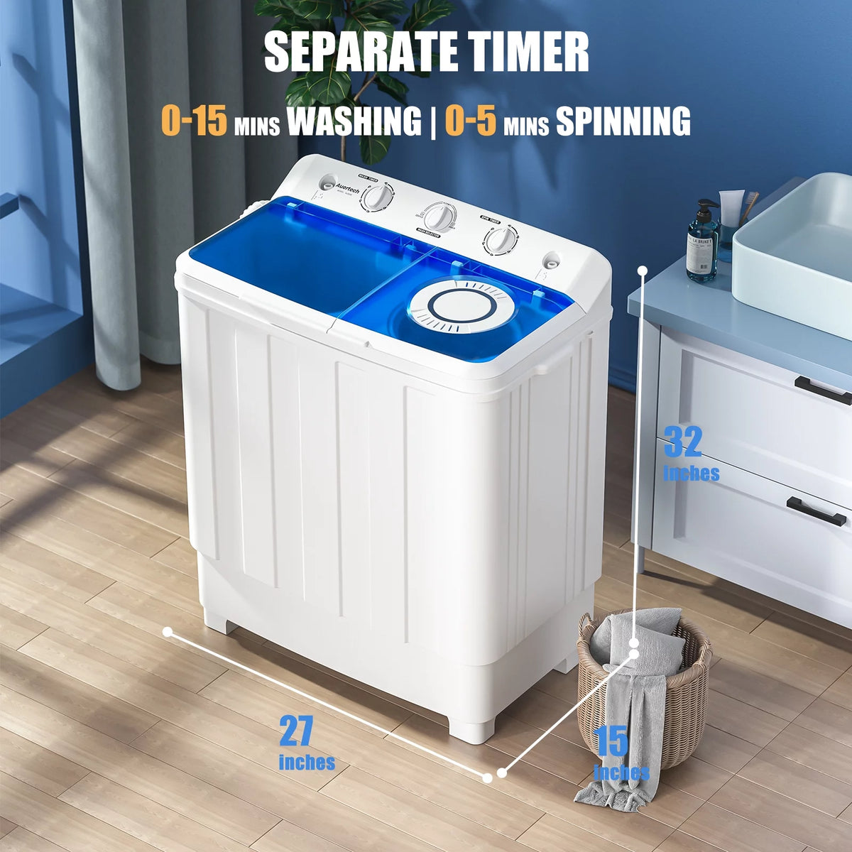 Portable 28lbs Twin Tub Compact Semi-Automatic Washer Spinner Combo M9395