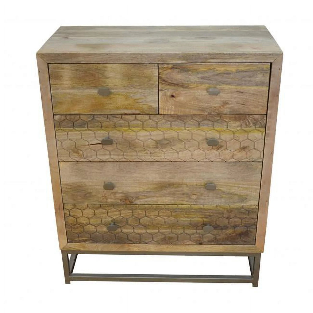 28 in. Solid Wood Five Drawer Chest, Brown X328530
