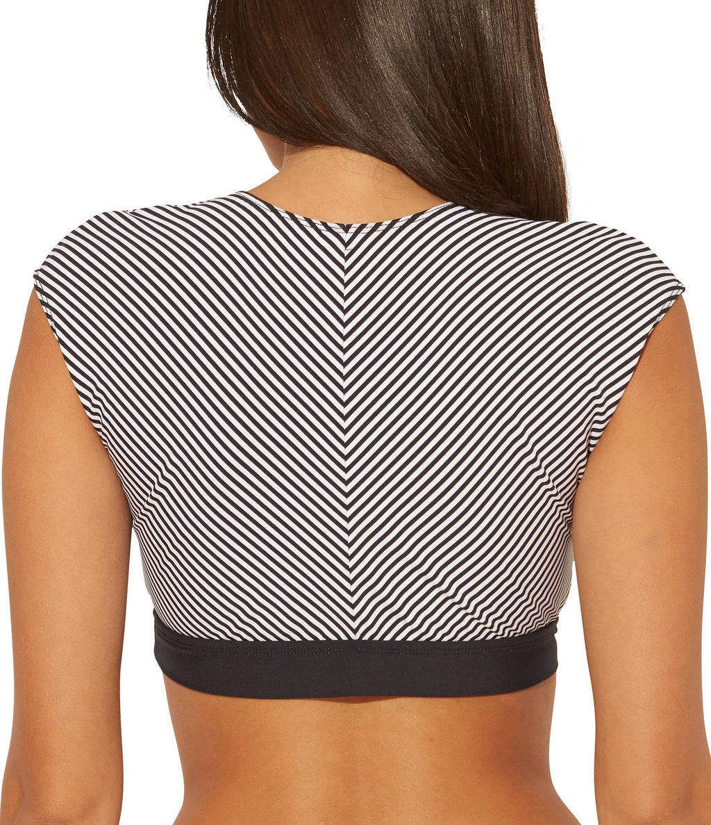Black Tie Front Cap Sleeve Swim Top Y573