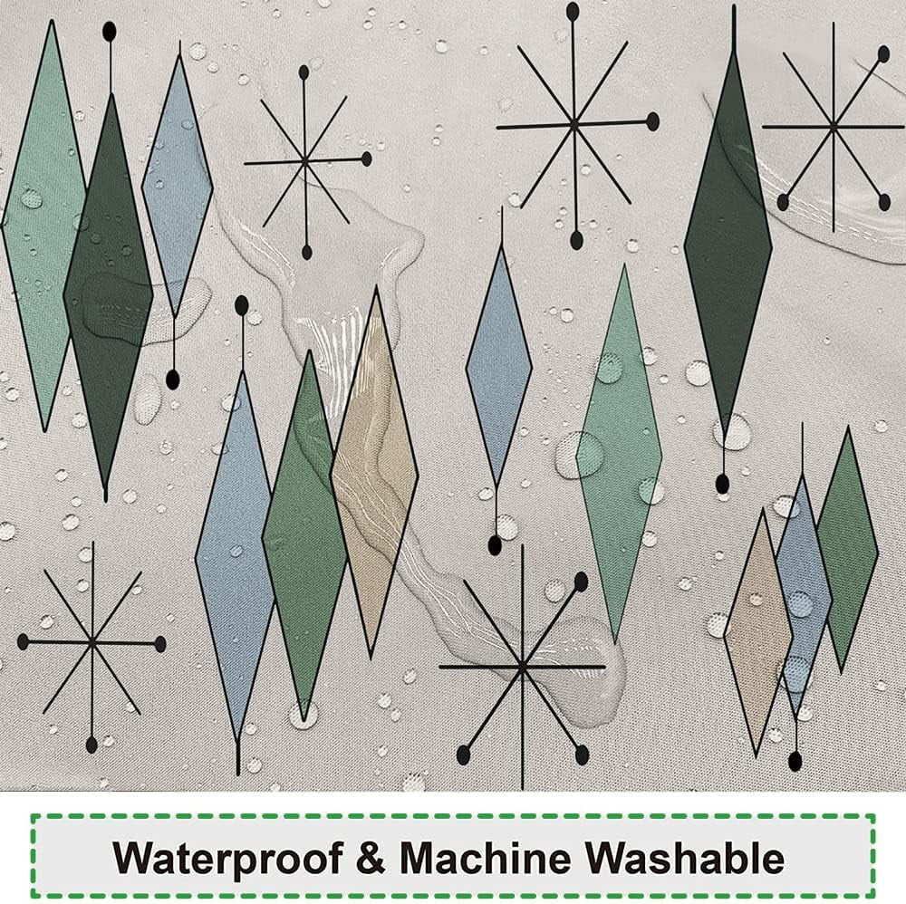 Mid Century Abstract Geometric Shower Curtain Set with 12 Hooks, 72x72 Inches U826