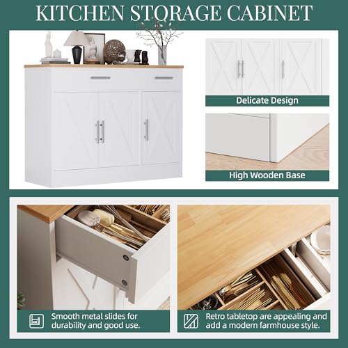 White 3 Door Wood Sideboard Buffet Cabinet with Adjustable Shelf V998196