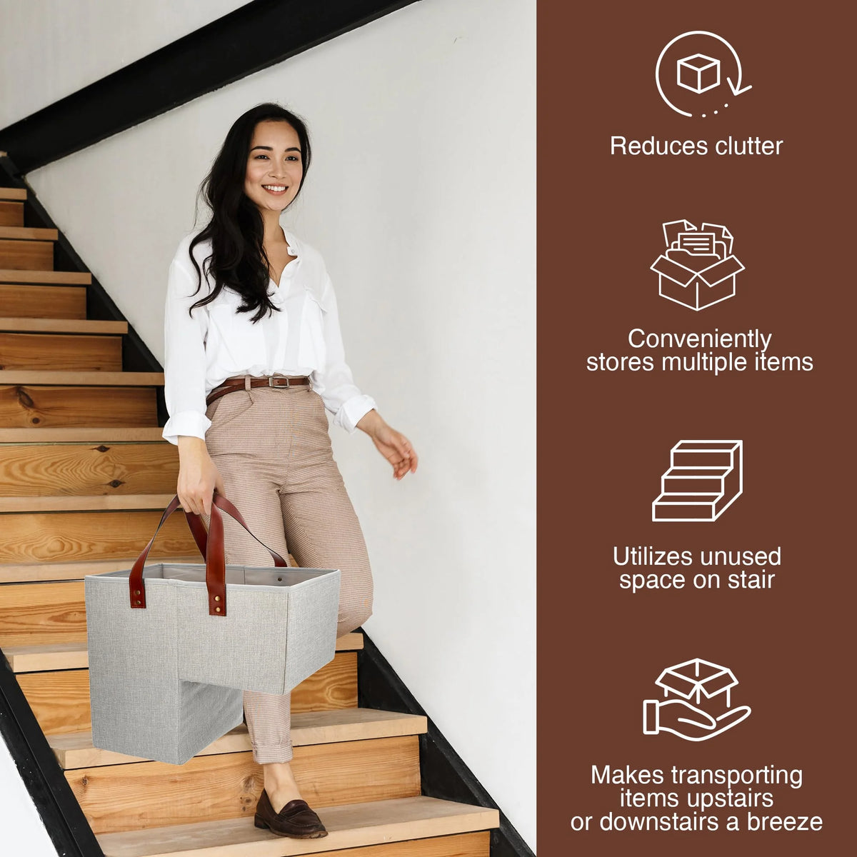Gray 16L x 9.5W x 16H Foldable Stair Basket Q3862
