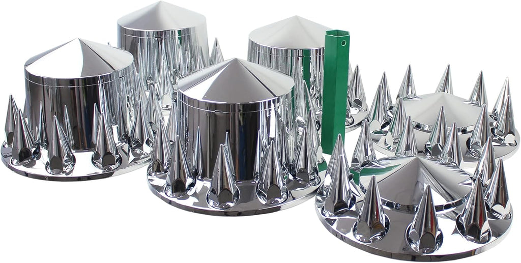 Chrome ABS 33 mm Thread-On Spiked Axle Cover Combo Kit with Removable Hub Caps and Lug Nut Covers Z789