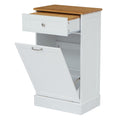 White Wooden Tilt Out Trash Cabinet with Hideaway Drawer and Removable Bamboo Cutting Board F5623