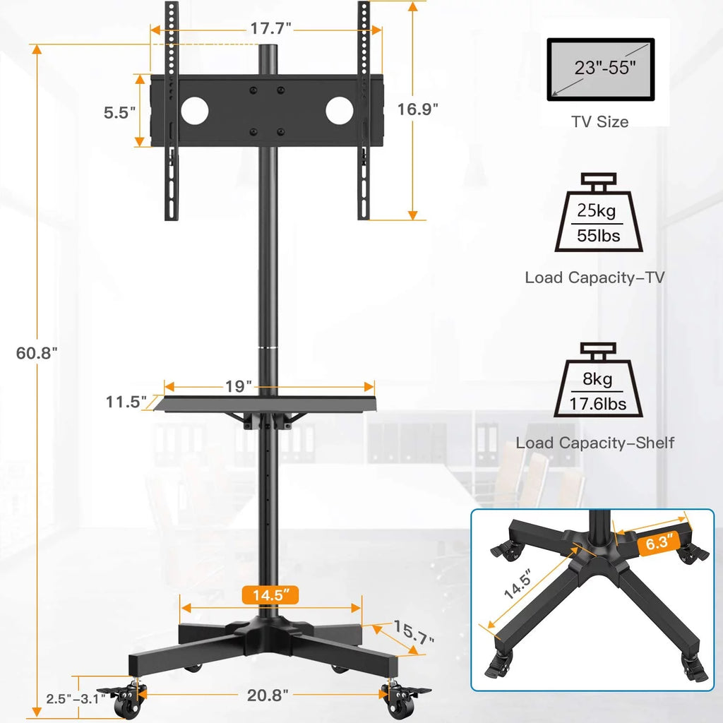 Rolling TV Stand with Wheels for 23-55 inch Flat Panel TVs, Black Z257
