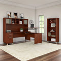 72W 3 Position Sit To Stand L Shaped Desk With Hutch And Bookcase Z623