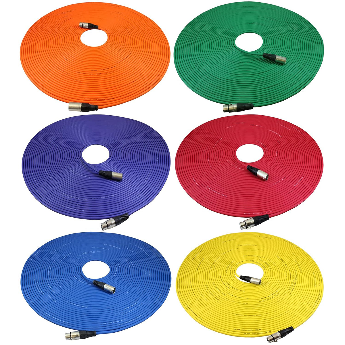 100ft XLR Male to Female Colored Mic Cable 6 Pack D372318