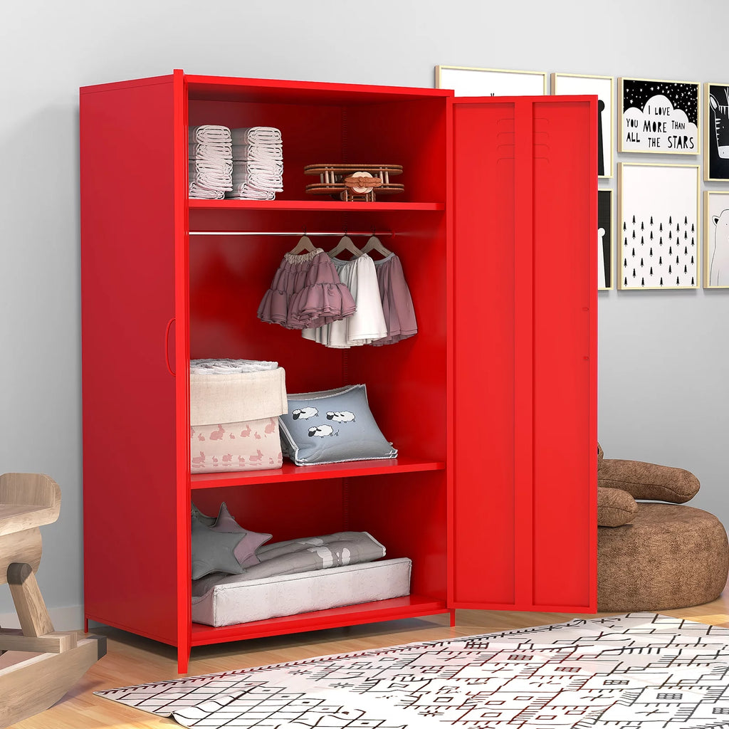 51" Tall Kids Metal Locker Cabinet with Magnetic Door Red K4414