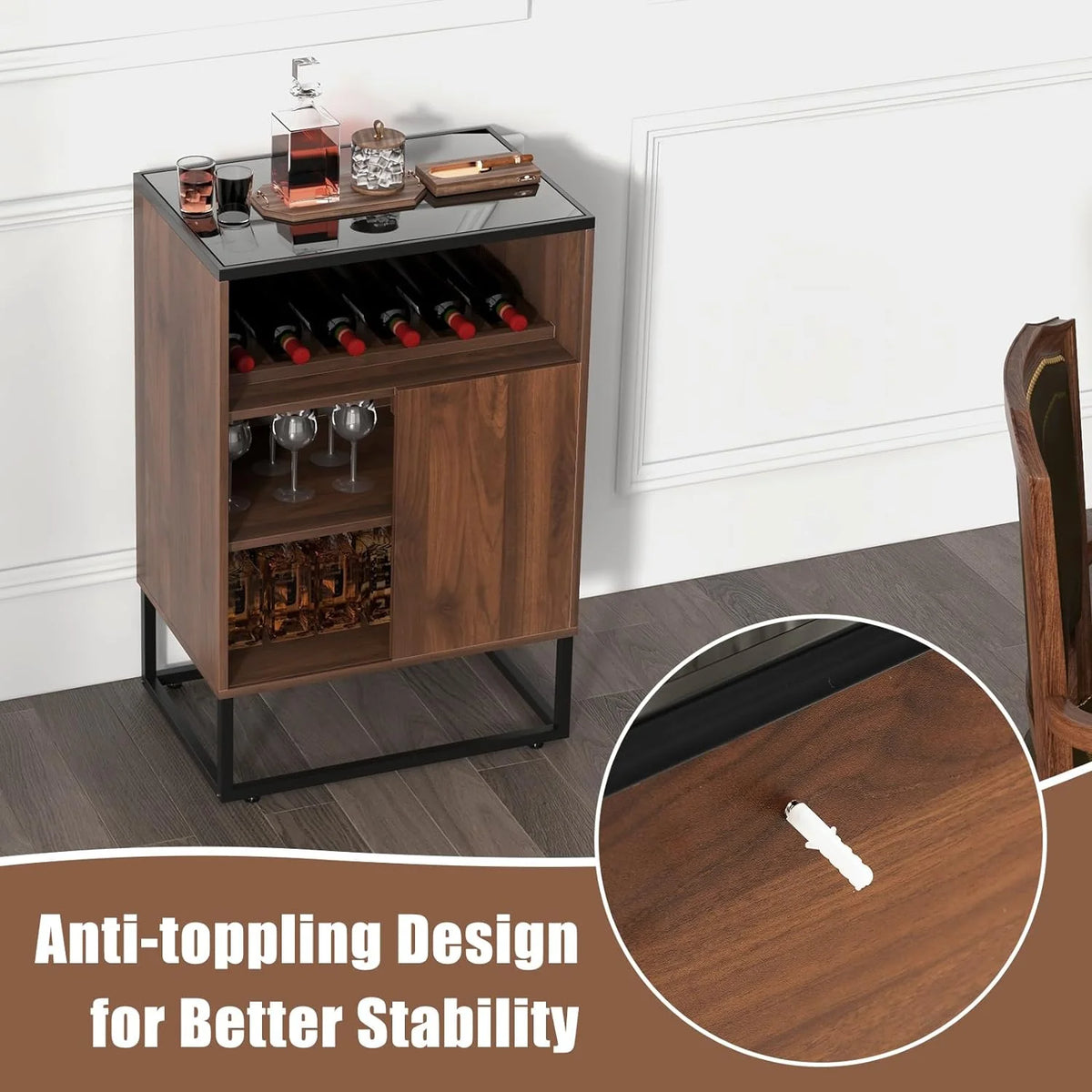Wine Cabinet Sideboard Buffet with Tempered Glass Top Sliding Door H503