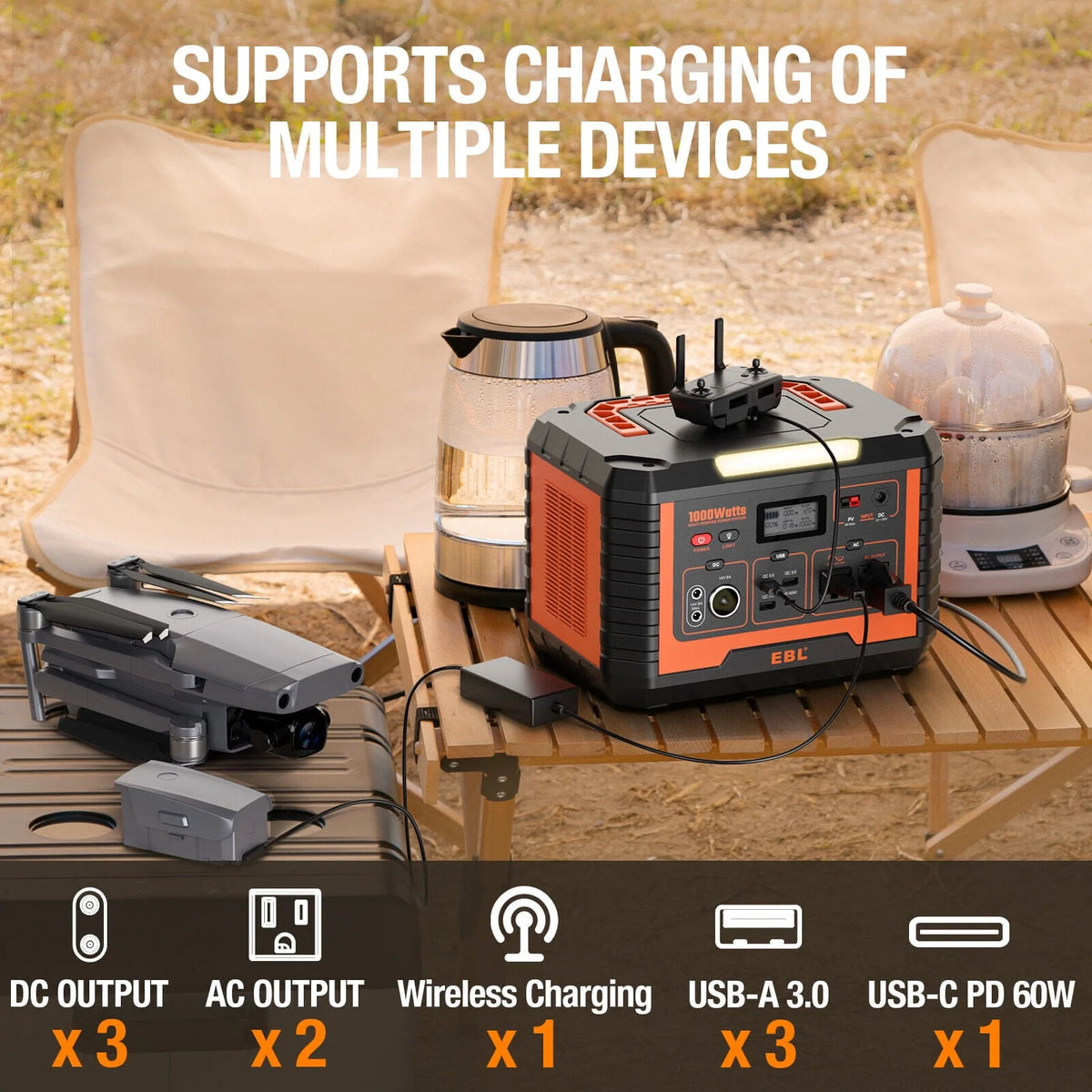 Portable Power Station 1000W Solar Generator 270000mAh Waterproof D622594